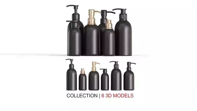 Black Pump Bottles 3D Model Collection