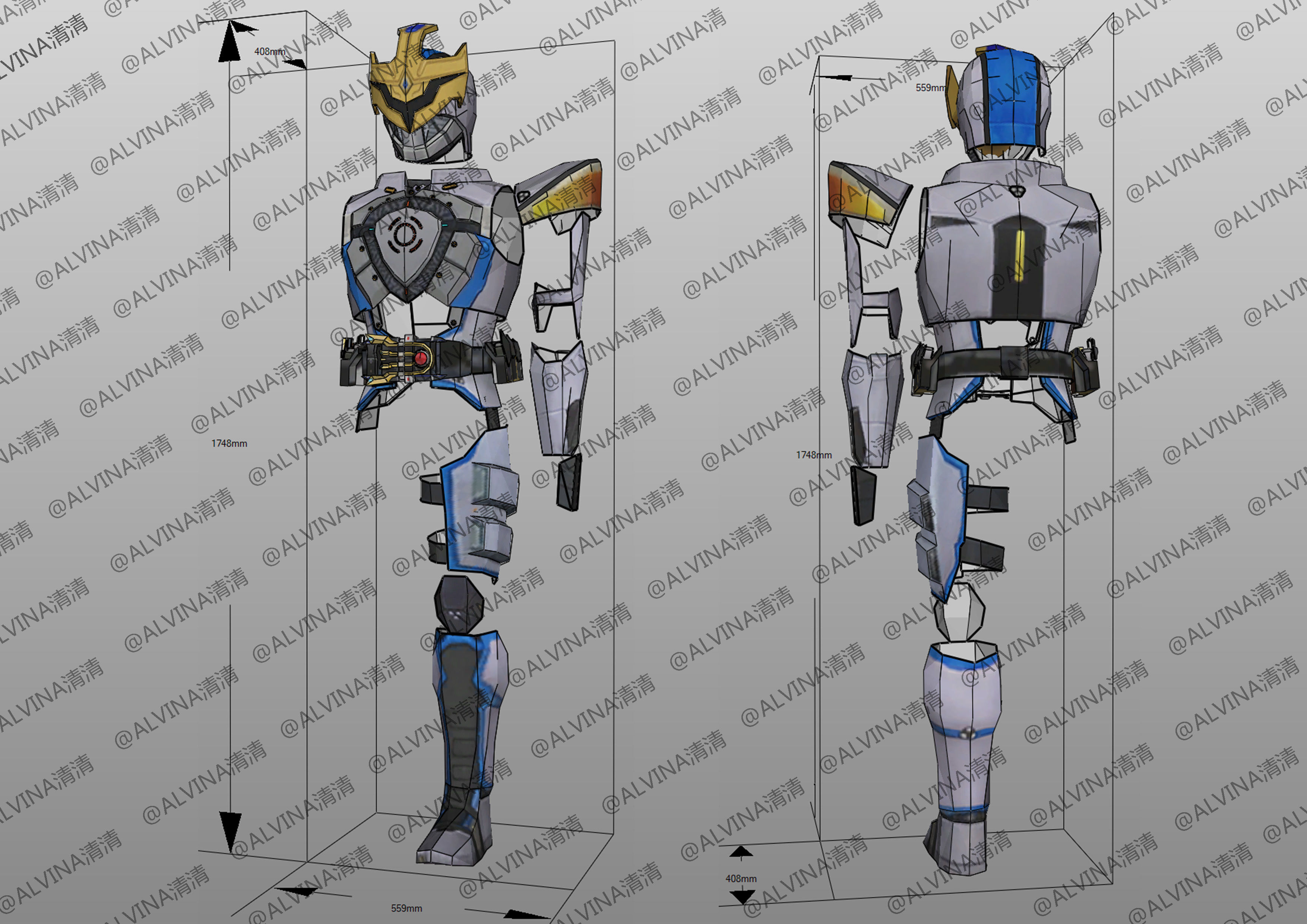 Kamen Rider Ixa Save and Burst Mode Armor - DIY Cosplay Pepakura Low-poly 3D model_4