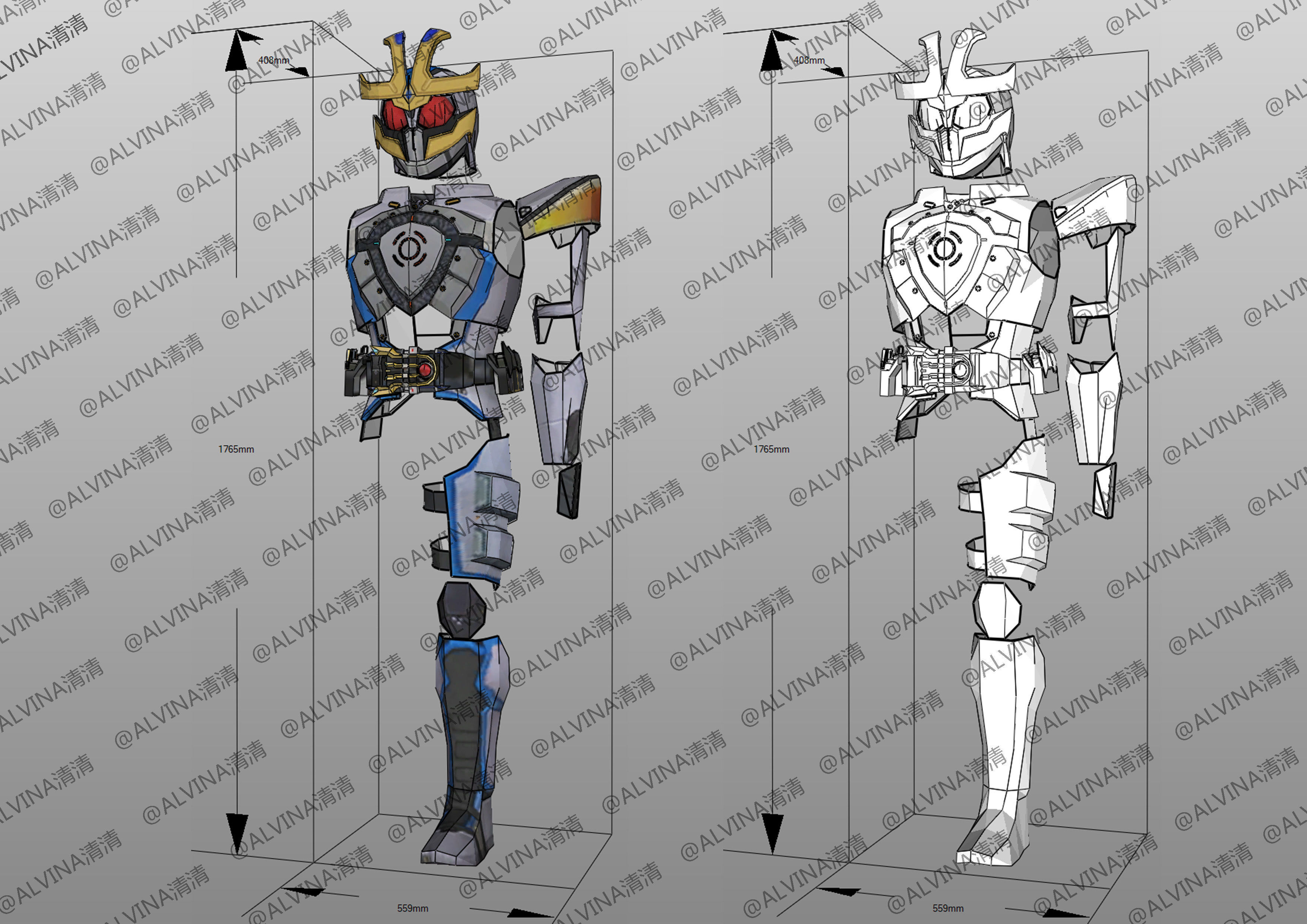 Kamen Rider Ixa Save and Burst Mode Armor - DIY Cosplay Pepakura Low-poly 3D model_2
