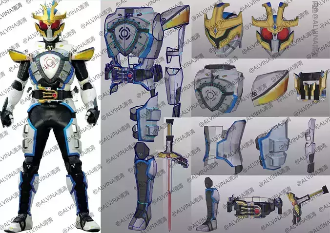 Kamen Rider Ixa Save and Burst Mode Armor - DIY Cosplay Pepakura Low-poly 3D model