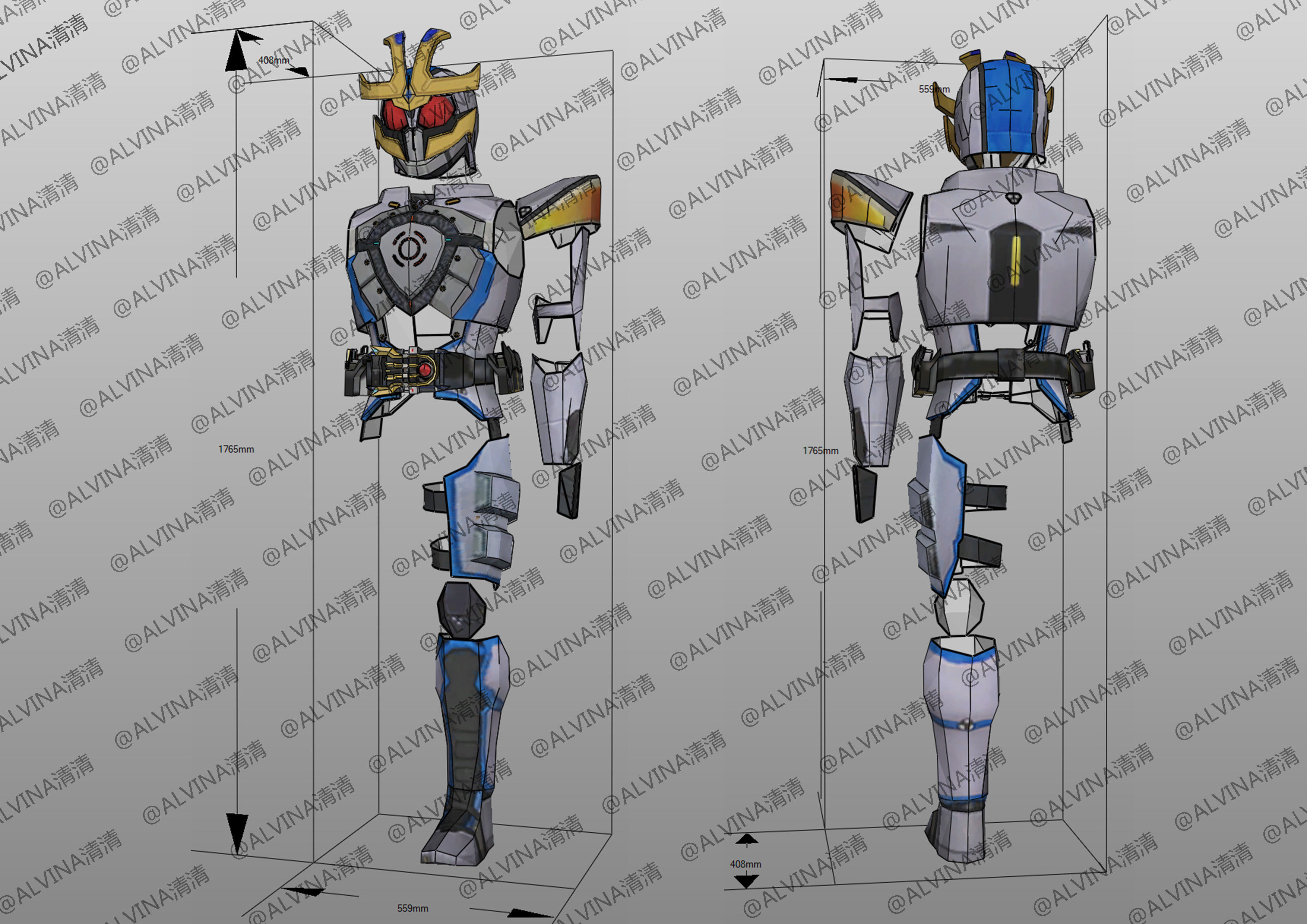 Kamen Rider Ixa Save and Burst Mode Armor - DIY Cosplay Pepakura Low-poly 3D model_1