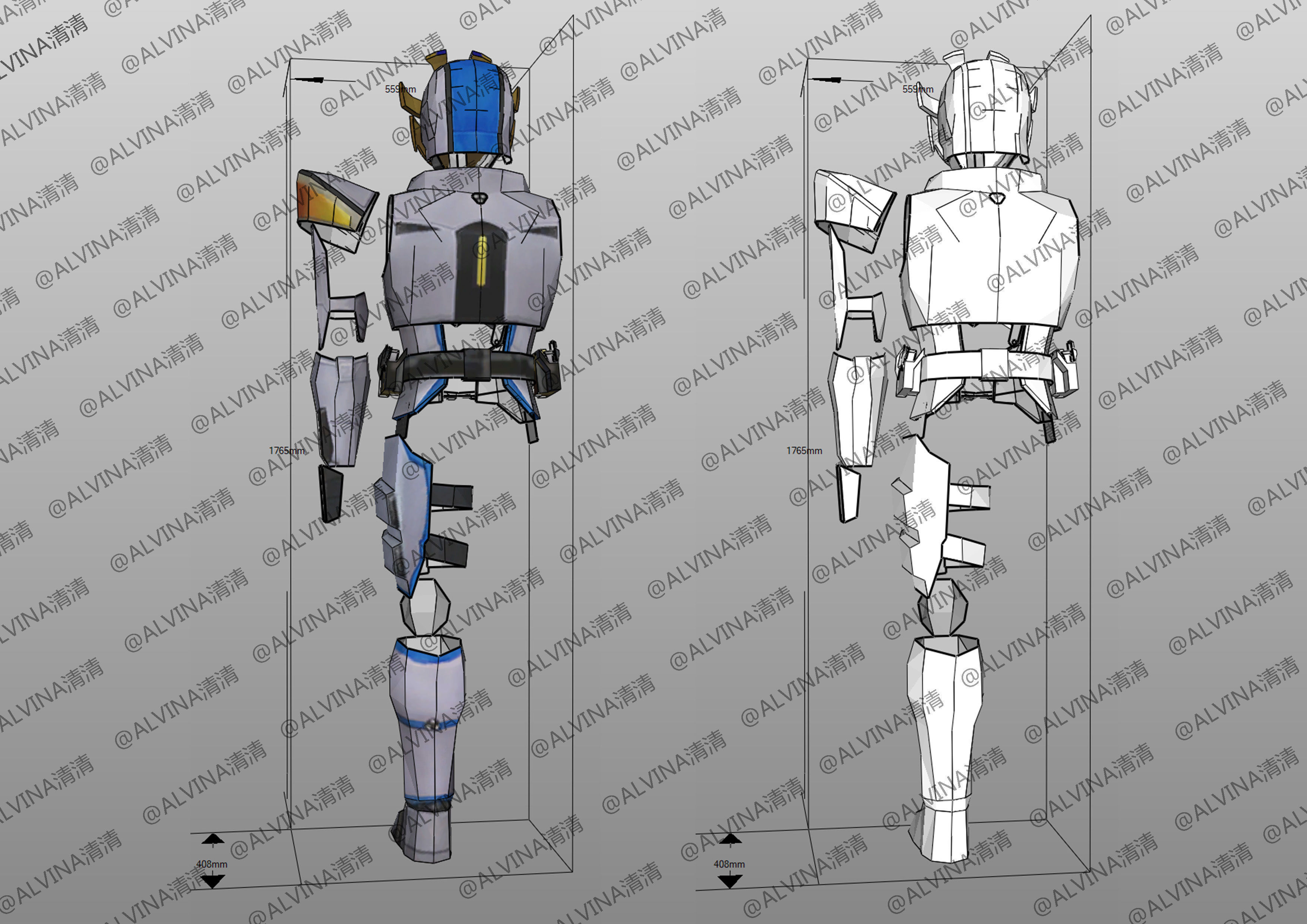 Kamen Rider Ixa Save and Burst Mode Armor - DIY Cosplay Pepakura Low-poly 3D model_3