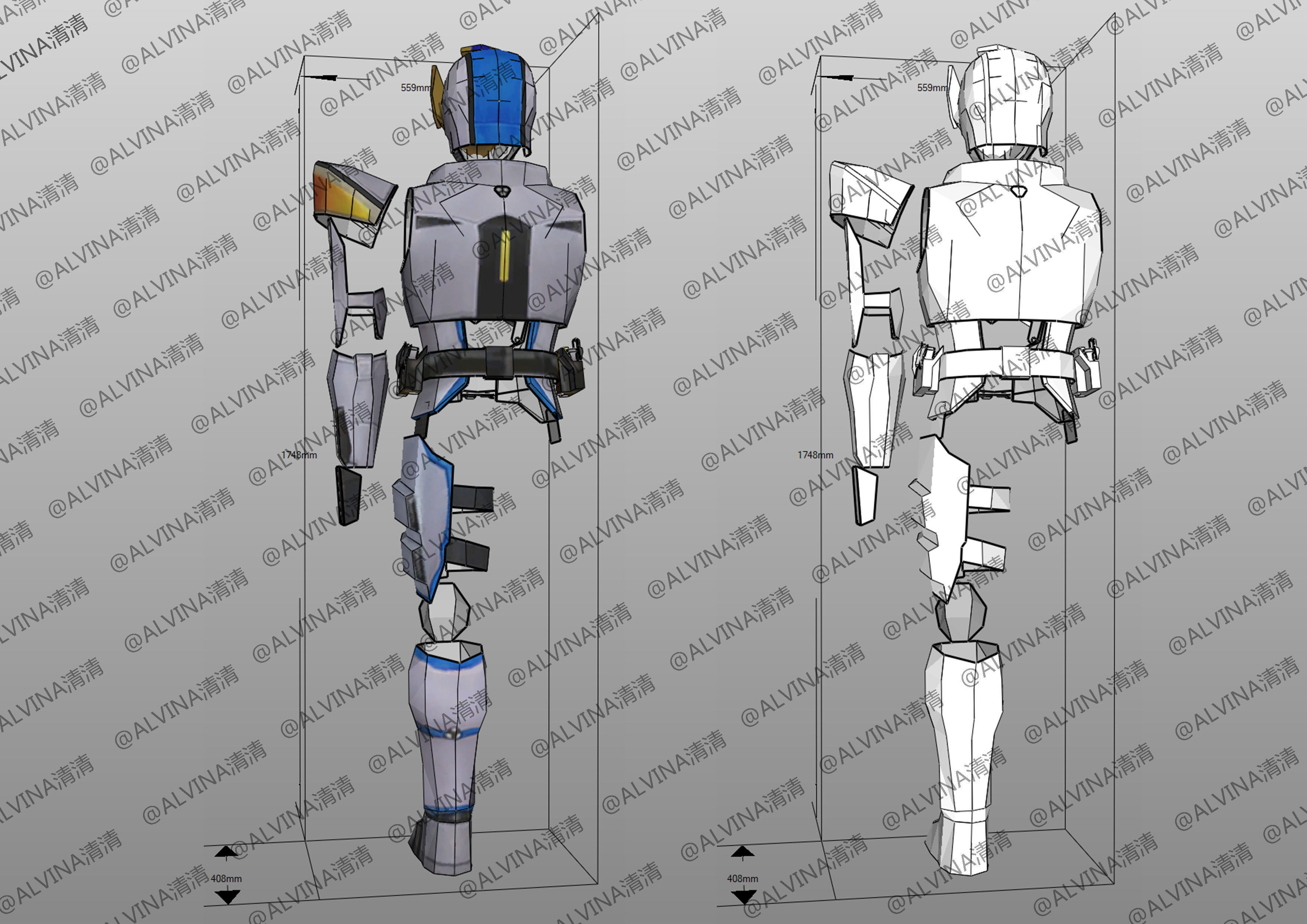 Kamen Rider Ixa Save and Burst Mode Armor - DIY Cosplay Pepakura Low-poly 3D model_6