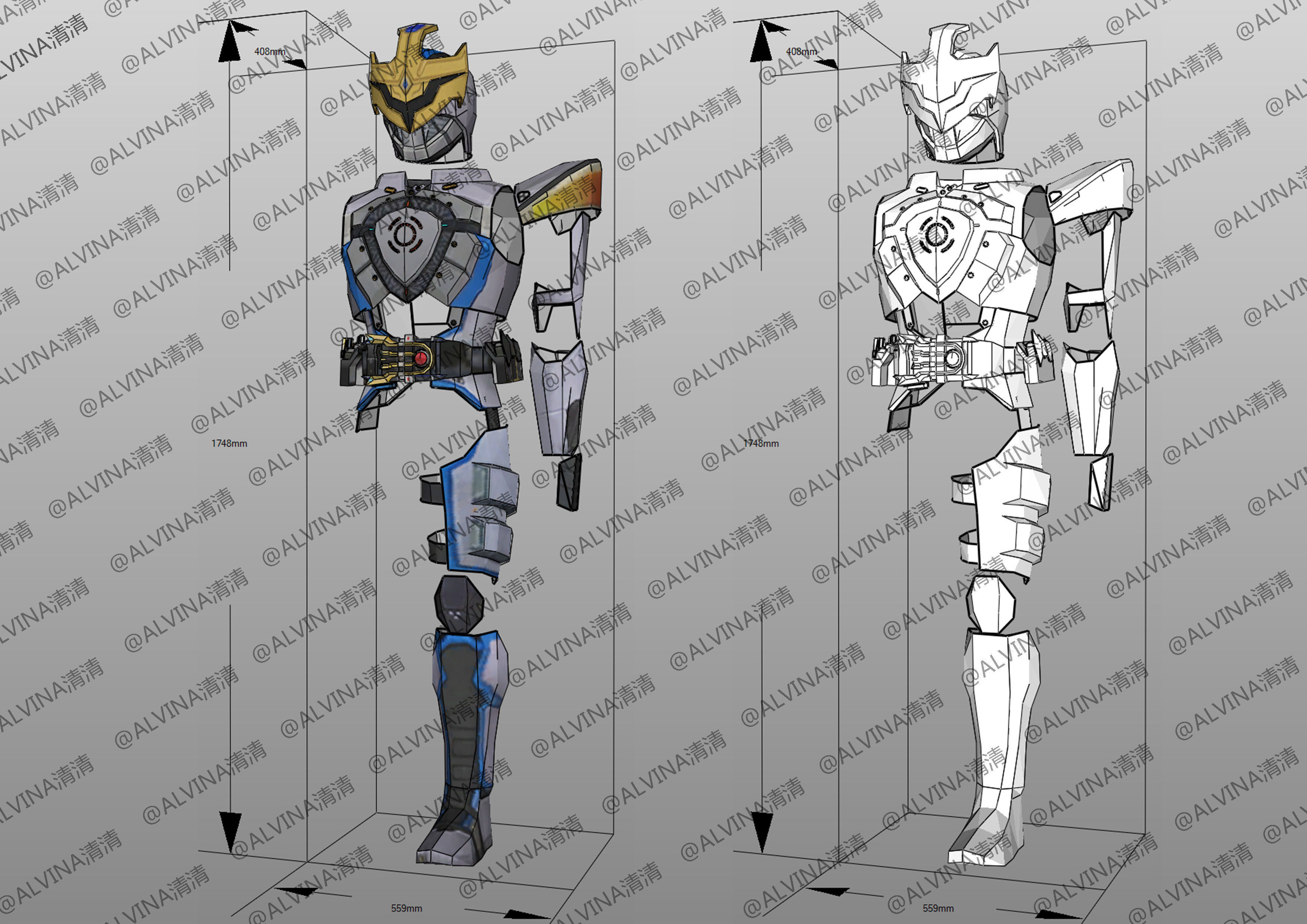 Kamen Rider Ixa Save and Burst Mode Armor - DIY Cosplay Pepakura Low-poly 3D model_5