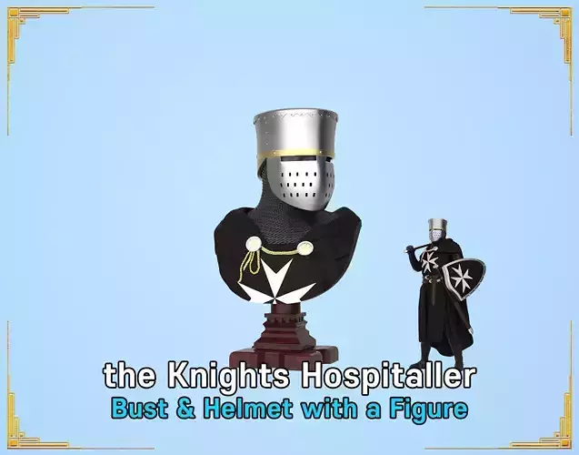 the Knights Hospitaller Bust and Helmet with a figure 3D print model