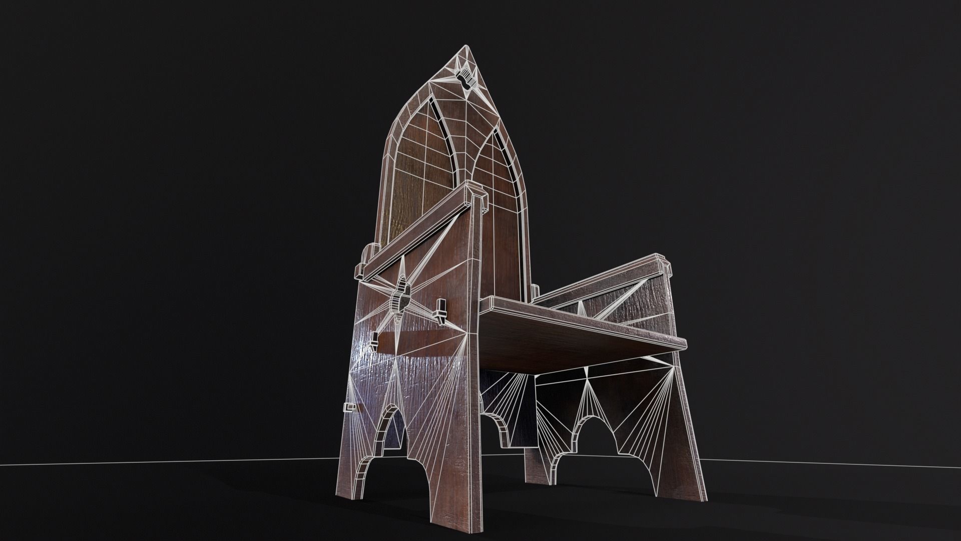Gothic Medieval Chair   Low-poly 3D model_17