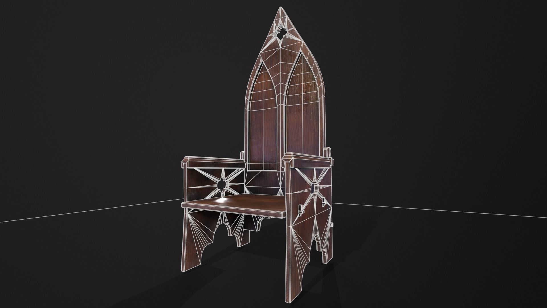 Gothic Medieval Chair   Low-poly 3D model_7