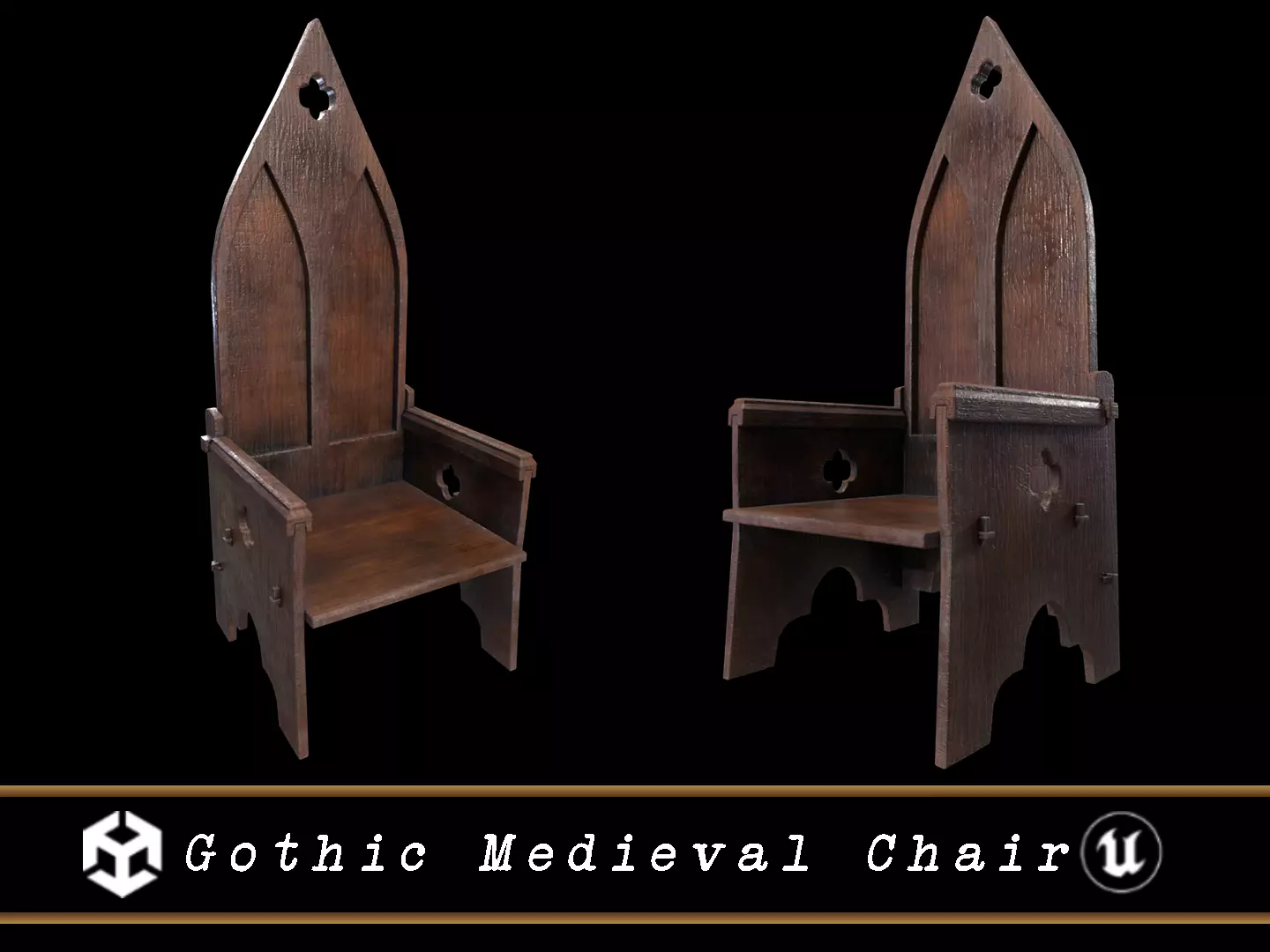 Gothic Medieval Chair   Low-poly 3D model_0