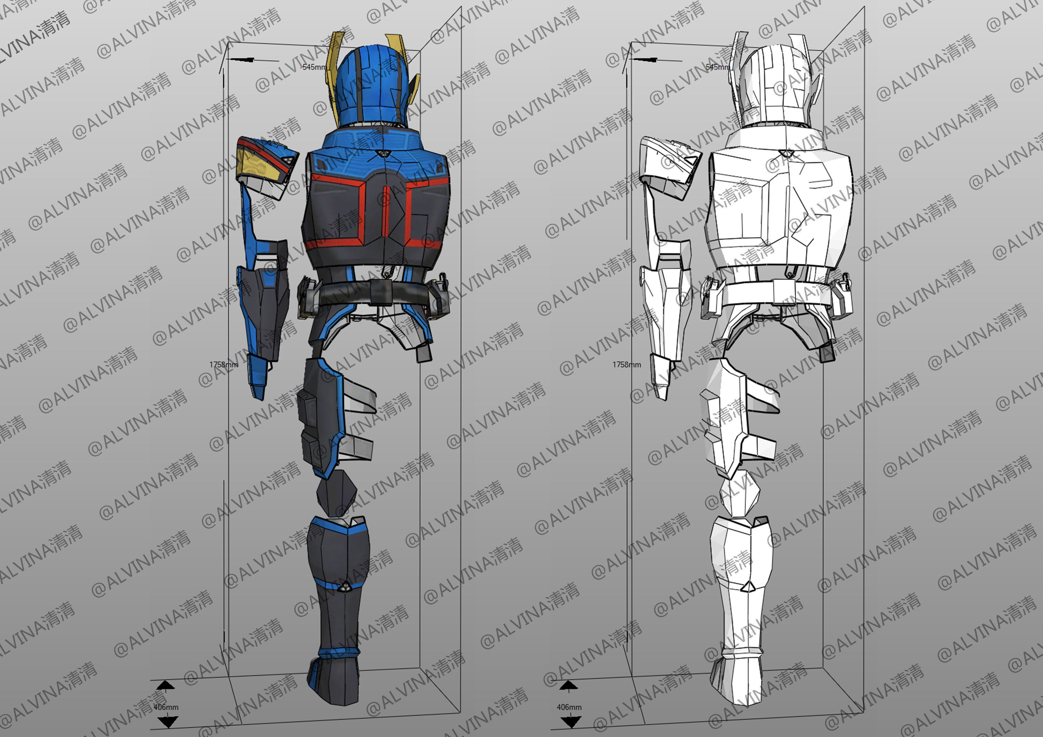 Kamen Rider Ixa Burst Mode Armor - DIY Cosplay Pepakura Foam Low-poly 3D model_3