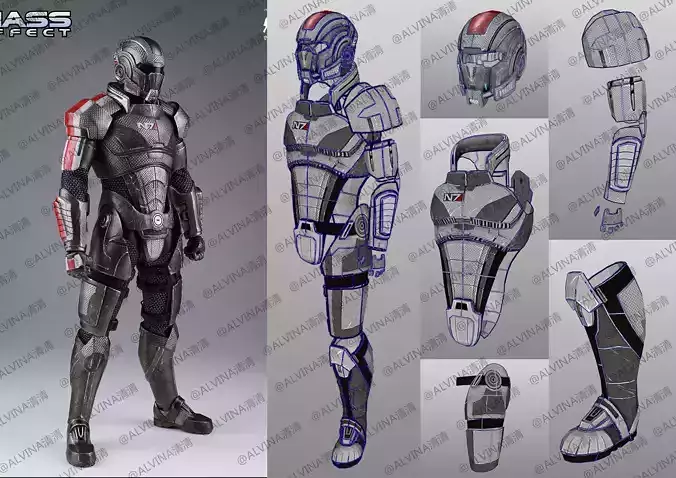 Mass Effect 2 Shepard N7 Armor - DIY Cosplay Pepakura Foam Low-poly 3D model