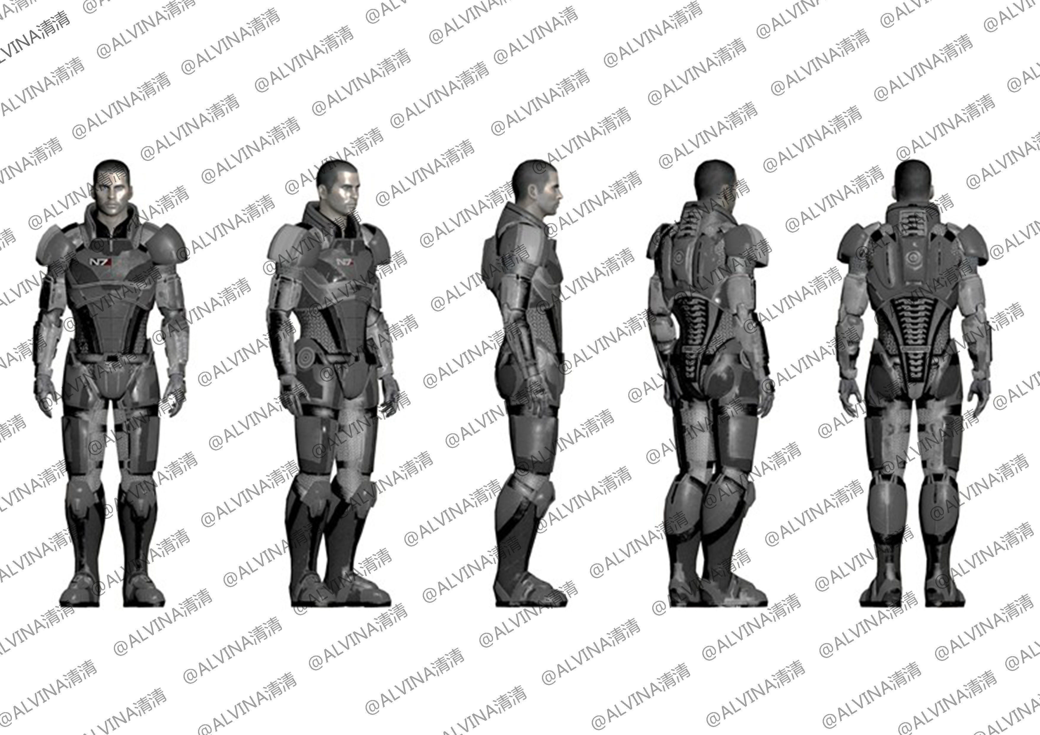 Mass Effect 2 Shepard N7 Armor - DIY Cosplay Pepakura Foam Low-poly 3D model_25