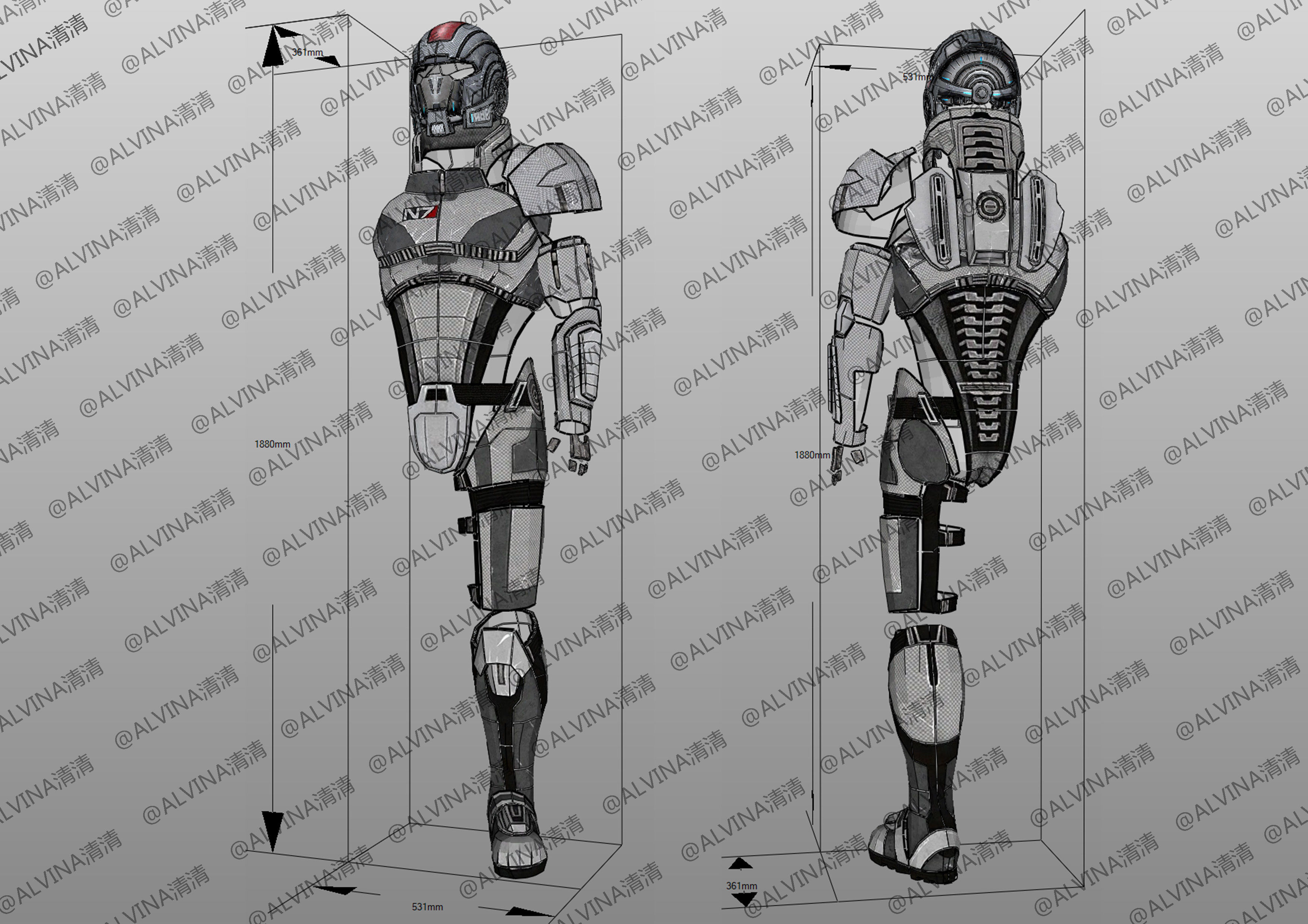 Mass Effect 2 Shepard N7 Armor - DIY Cosplay Pepakura Foam Low-poly 3D model_1