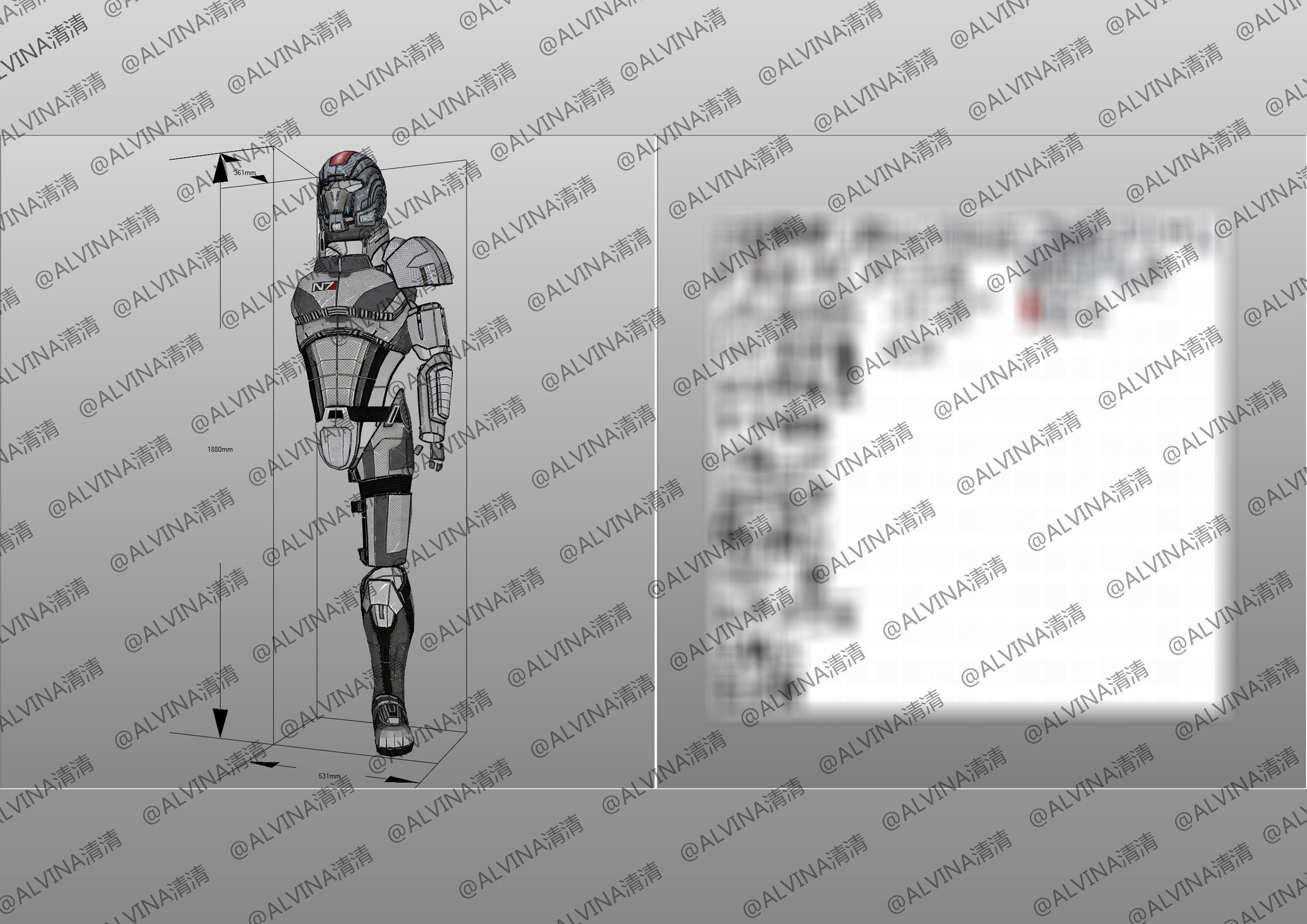 Mass Effect 2 Shepard N7 Armor - DIY Cosplay Pepakura Foam Low-poly 3D model_7