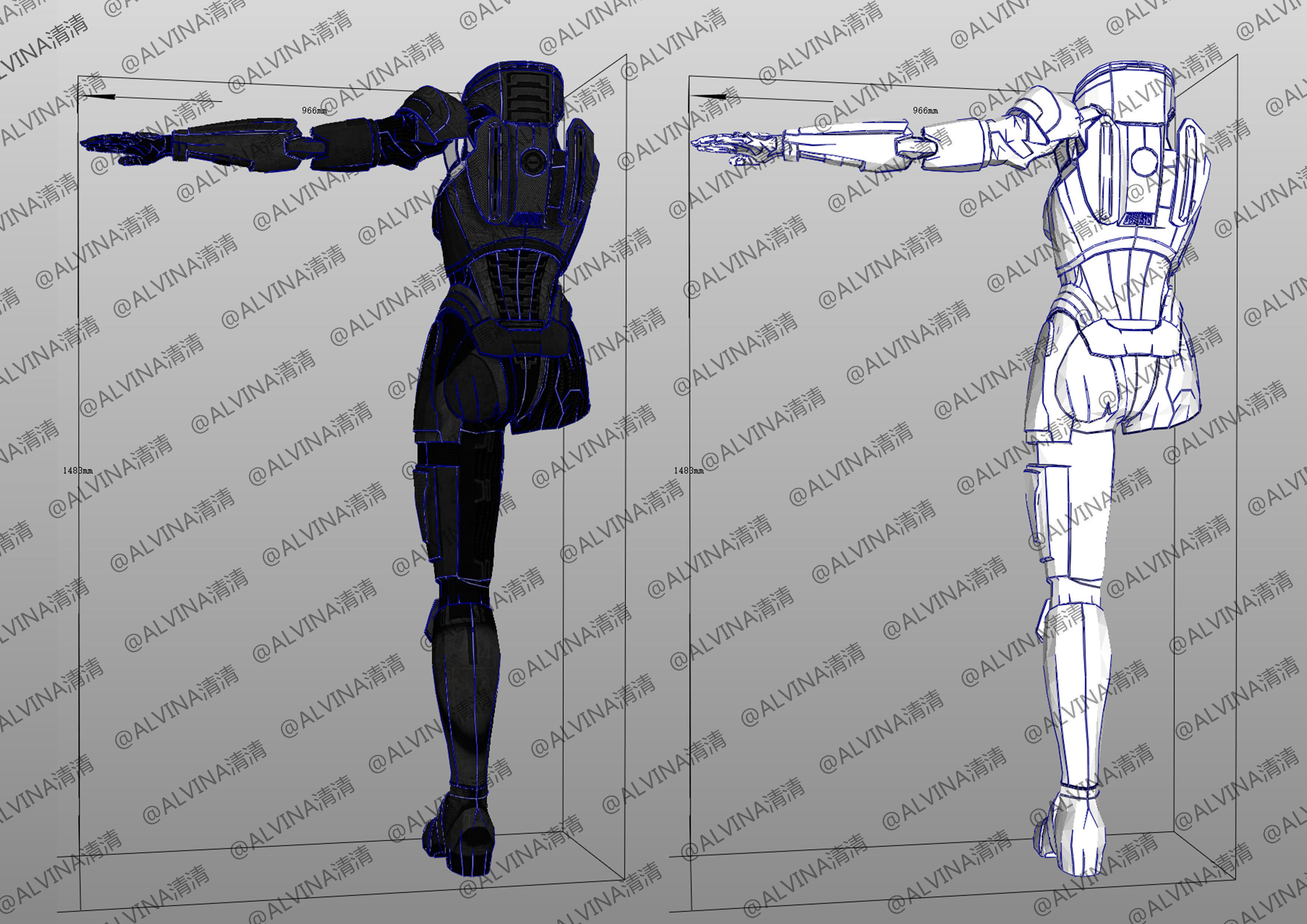 3D model Mass Effect 3 N7 Femshep Armor - DIY Cosplay Pepakura Foam VR ...