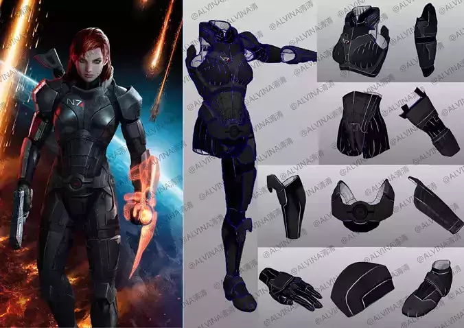 Mass Effect 3 N7 Femshep Armor - DIY Cosplay Pepakura Foam Low-poly 3D model