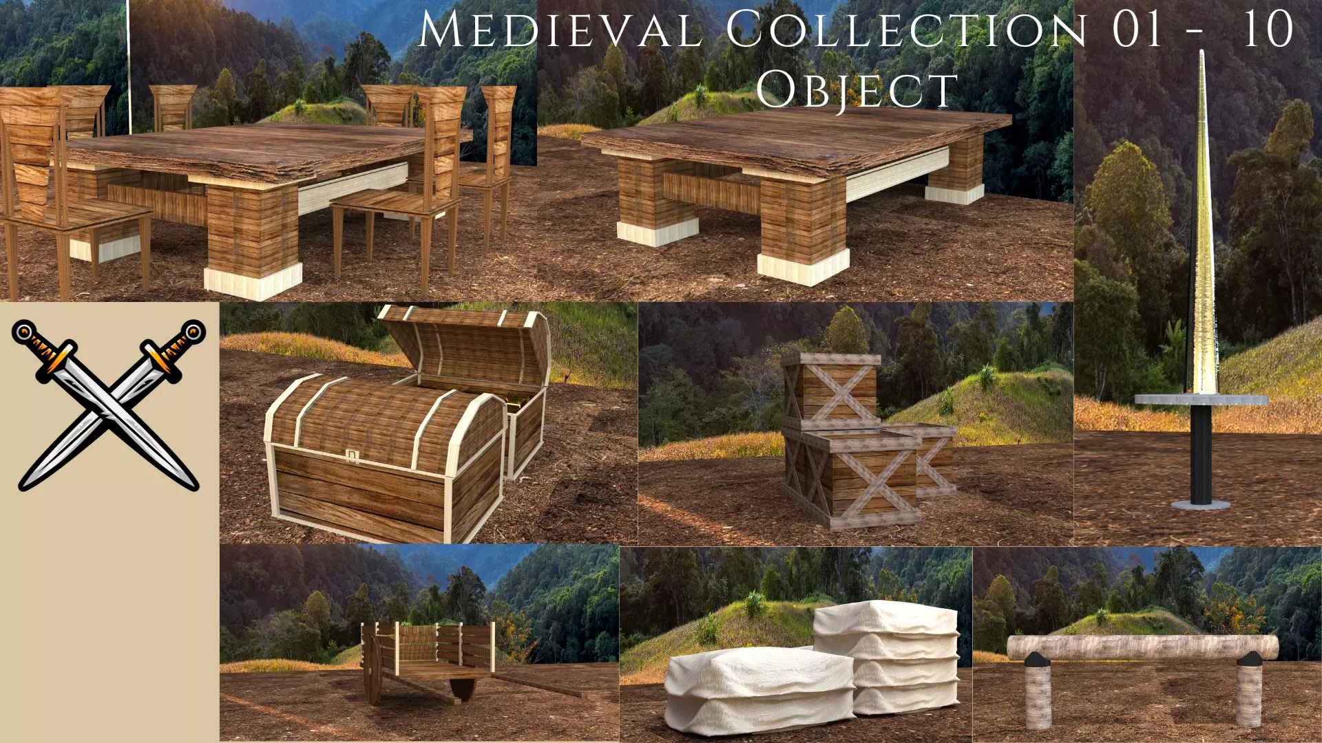 3D Medieval Collection 01- 10 Object model Low-poly 3D model_0