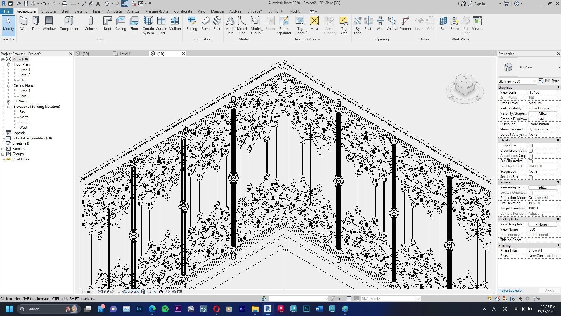 Classic Railing Revit Family type 012 3D model_3