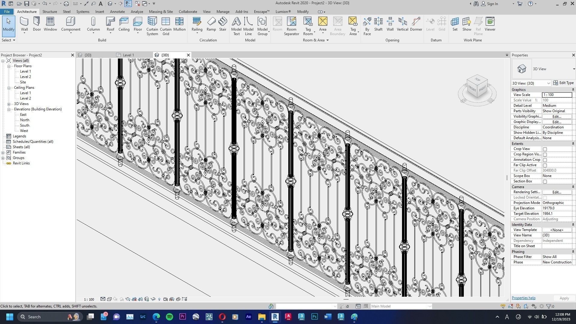 Classic Railing Revit Family type 012 3D model_2