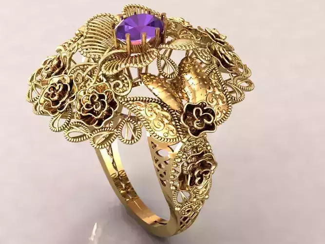 Floral Amethyst Gold Ring