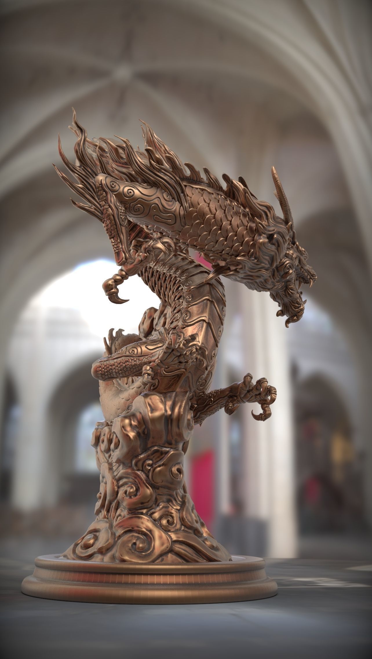 chinese dragon   Flying Dragon statue 3D print model 3D print model_3