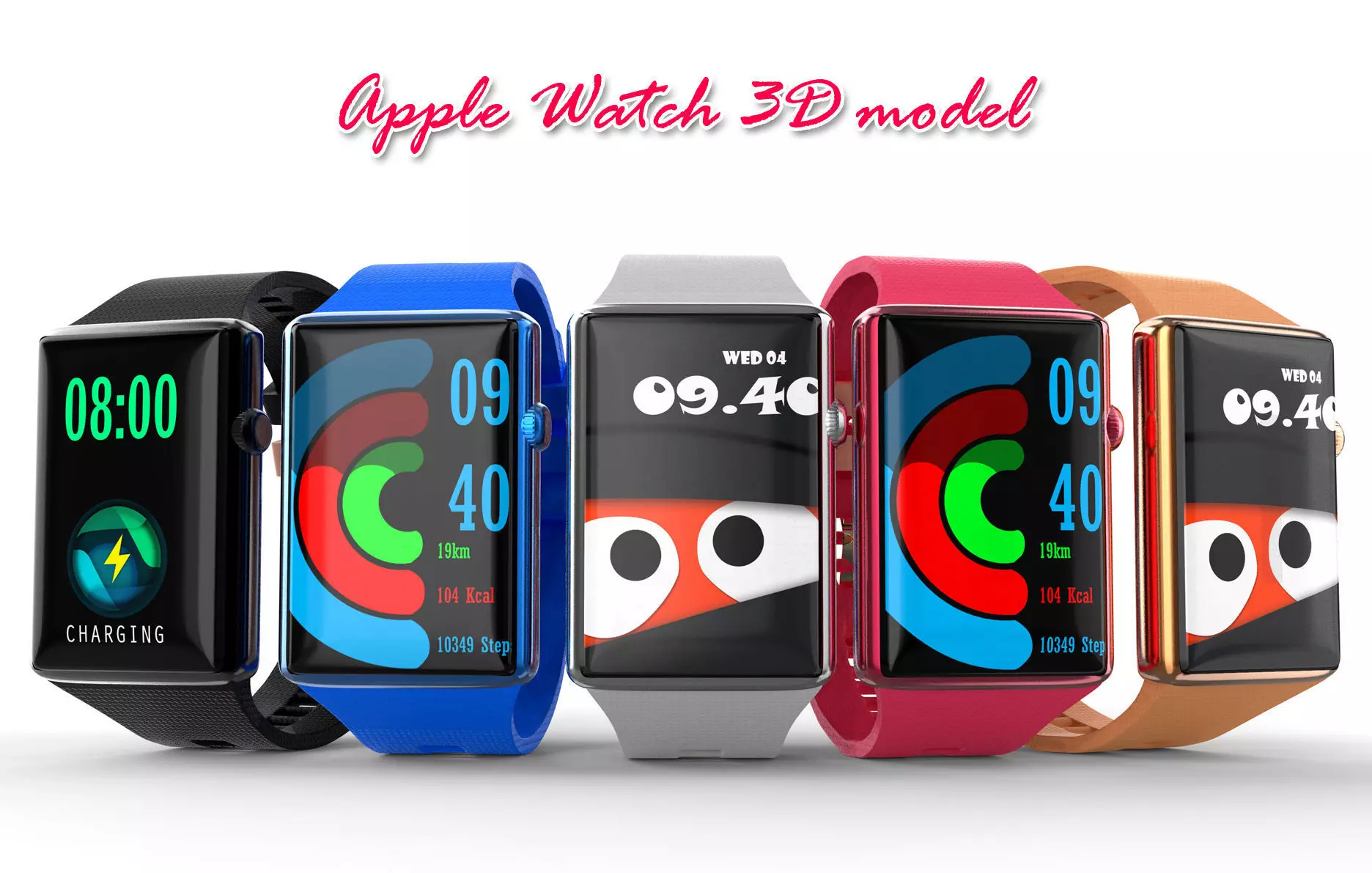 Garmin Apple  Sport Smart Pink Gold running-Watch band 3D model Low-poly 3D model_0