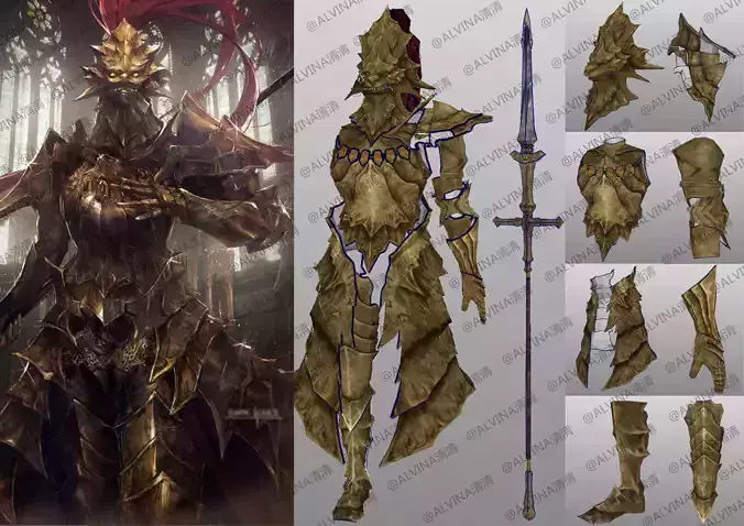 DARK SOULS Ornstein the dragonslayer Armor  DIY Cosplay Pepakura Low-poly 3D model