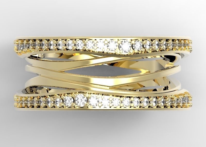 BZero1 Gold Ring with diamonds on the edges 3D print model_2