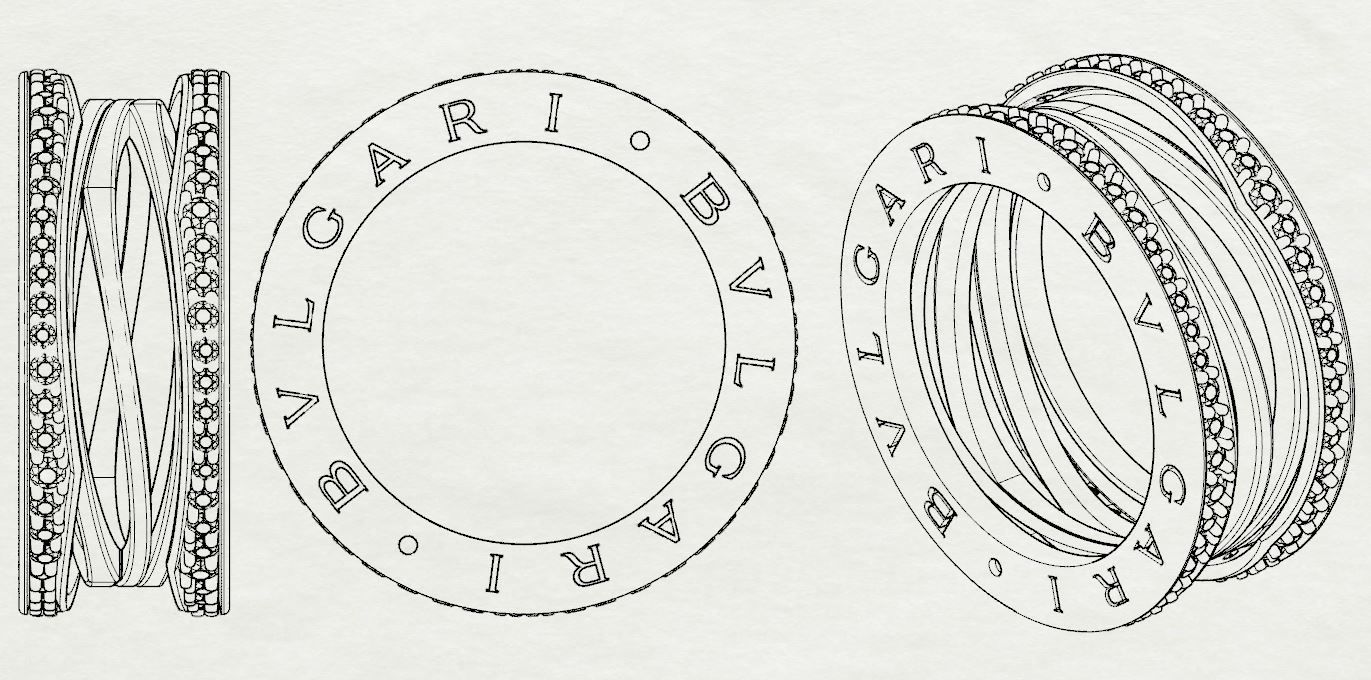 BZero1 Gold Ring with diamonds on the edges 3D print model_5