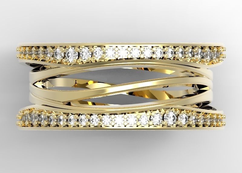 BZero1 Gold Ring with diamonds on the edges 3D print model_3