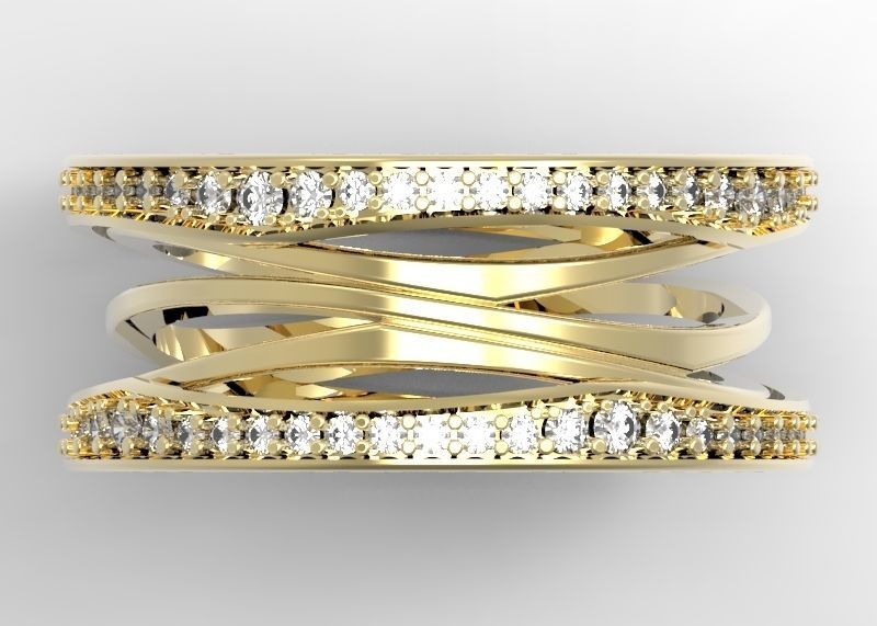 BZero1 Gold Ring with diamonds on the edges 3D print model_1