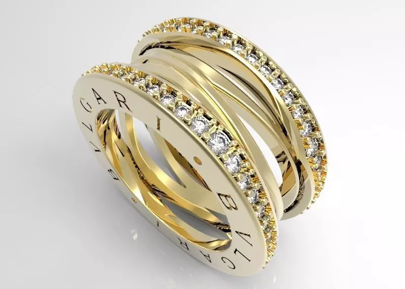 BZero1 Gold Ring with diamonds on the edges 3D print model_0