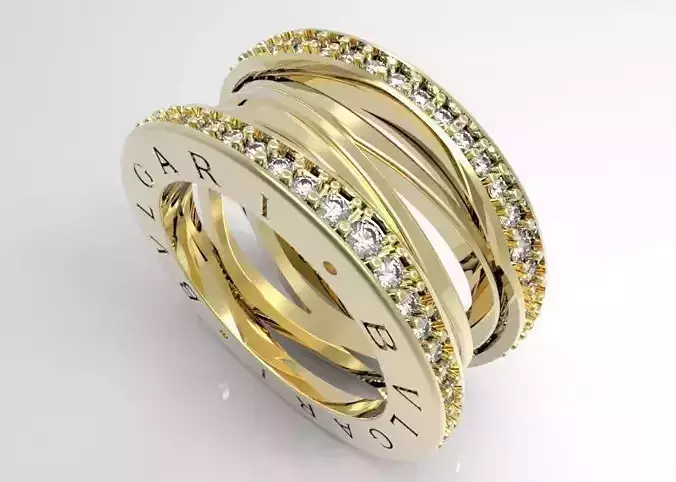 BZero1 Gold Ring with diamonds on the edges 3D print model