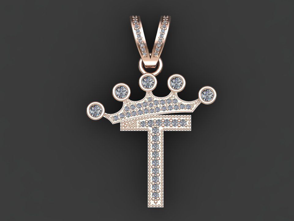 T letter pendant 3D print model_17