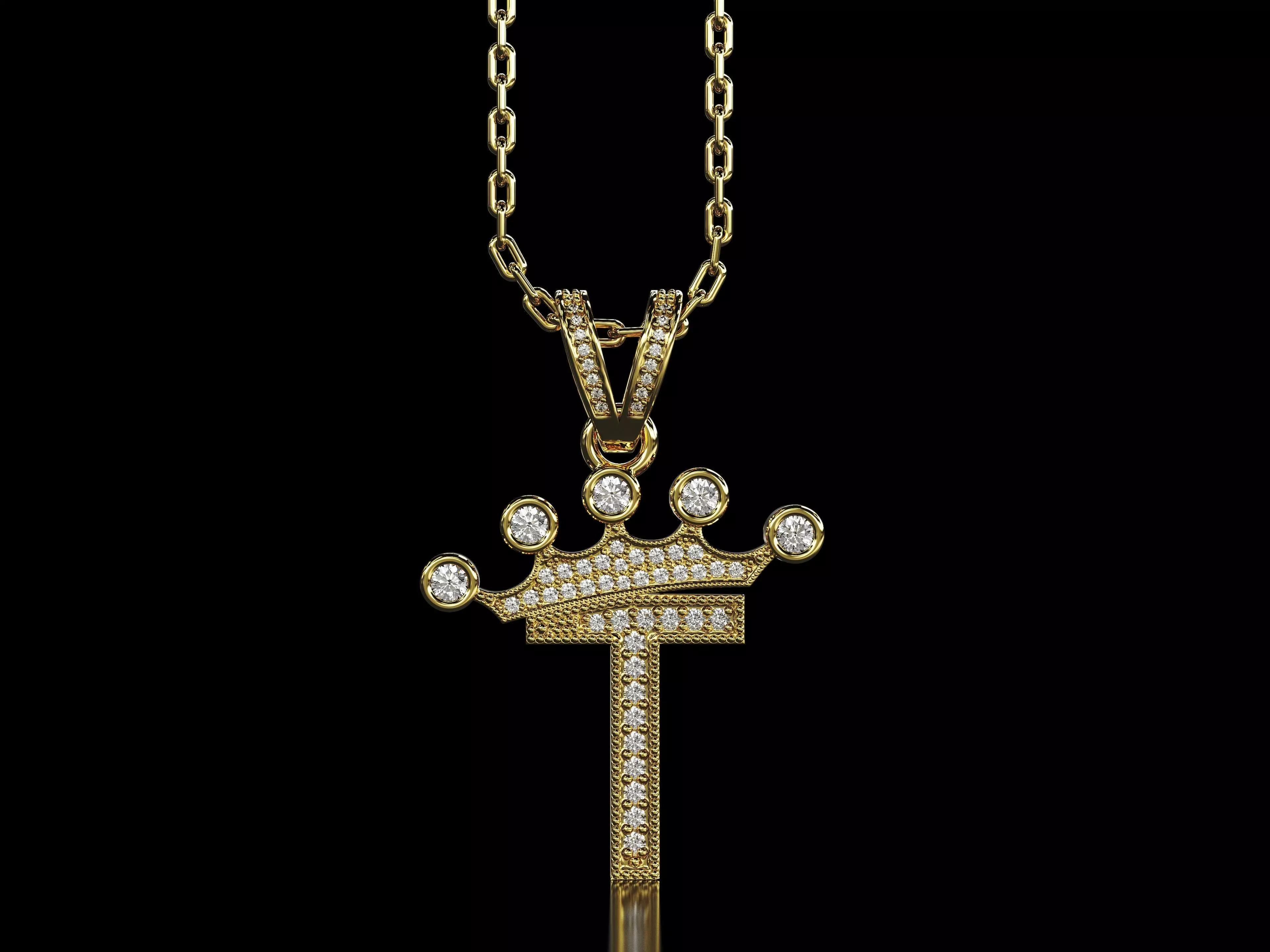 T letter pendant 3D print model_0