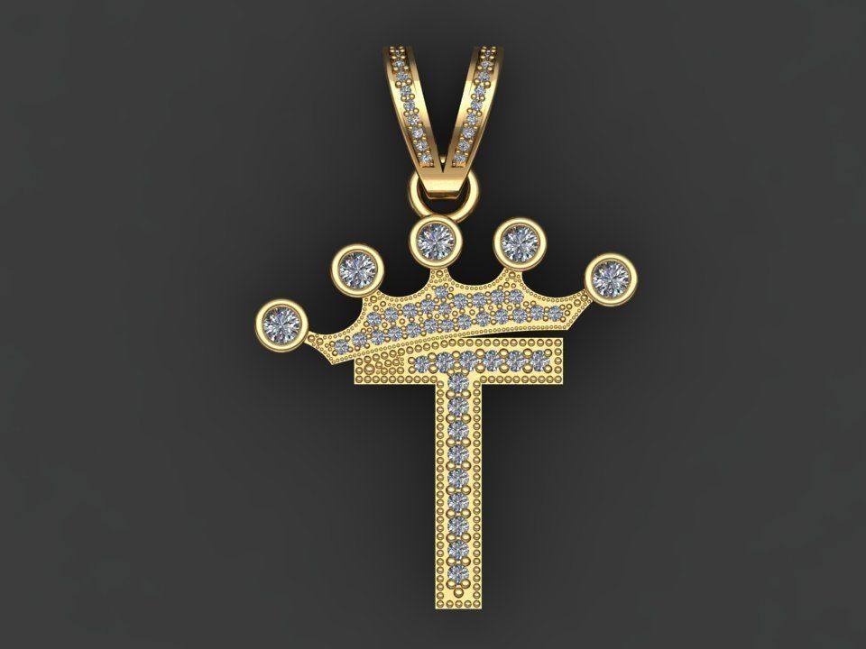 T letter pendant 3D print model_15