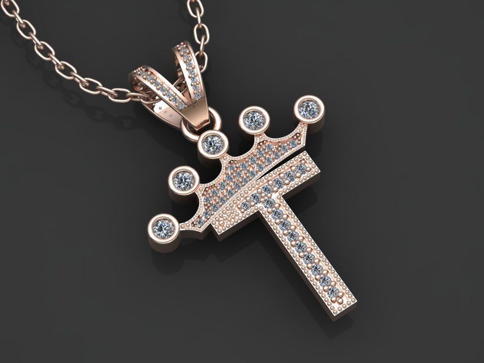 T letter pendant 3D print model_3