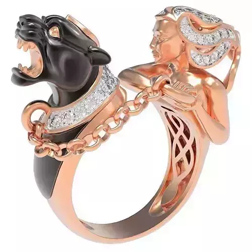 Ring Magerit girl with panther 3D print model 3D print model