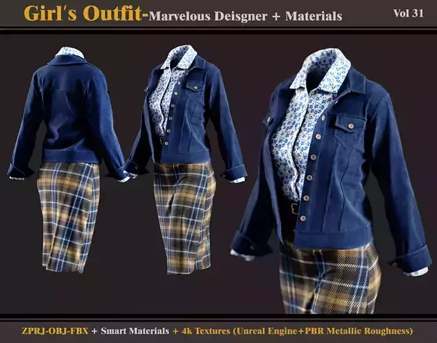 Girls Outfit- MD-Clo3d -Material-Textures - OBJ - FBX