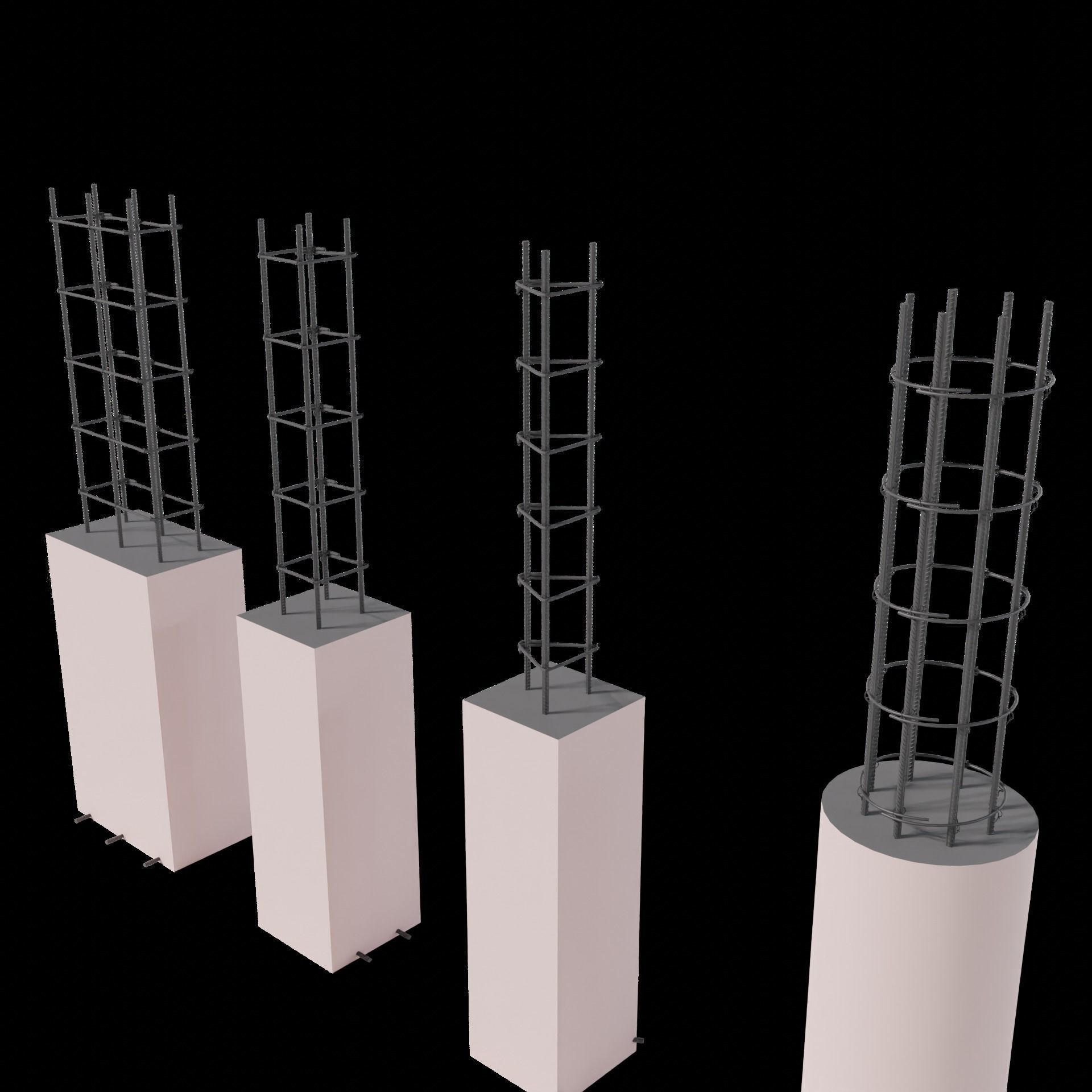 Construction Re-Enforcement Columns And Rebar Design Low-poly 3D model_1