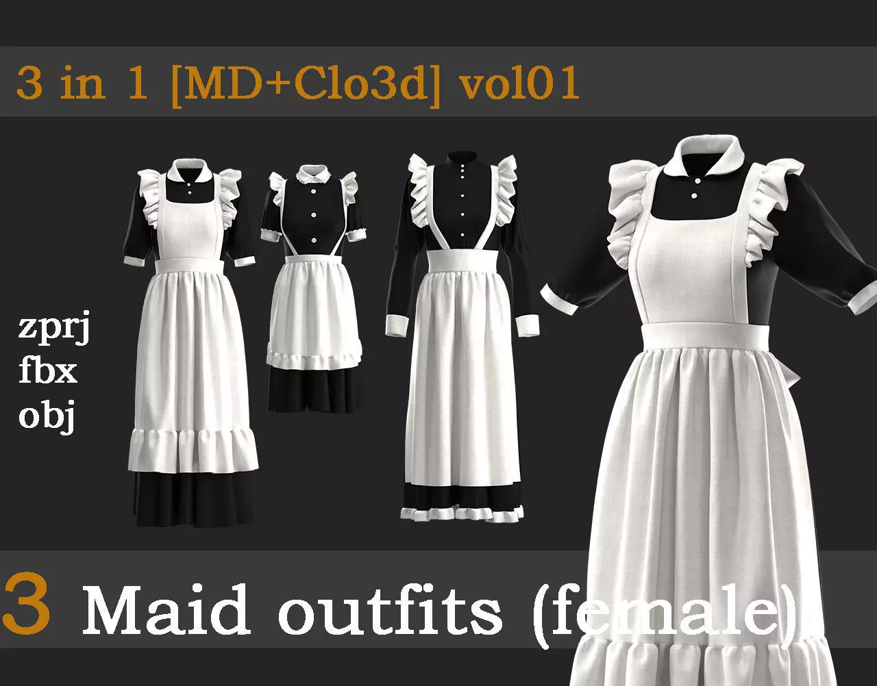 3 Maid outfits vol01 3D model