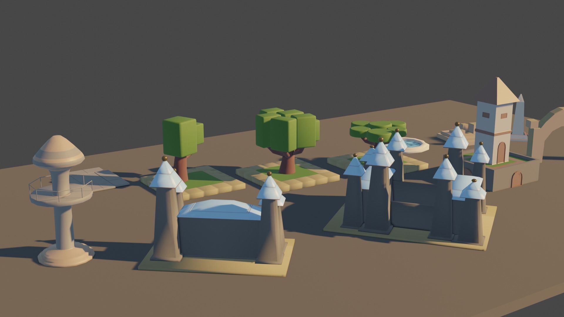 basit cartoon structure pack Low-poly 3D model_2