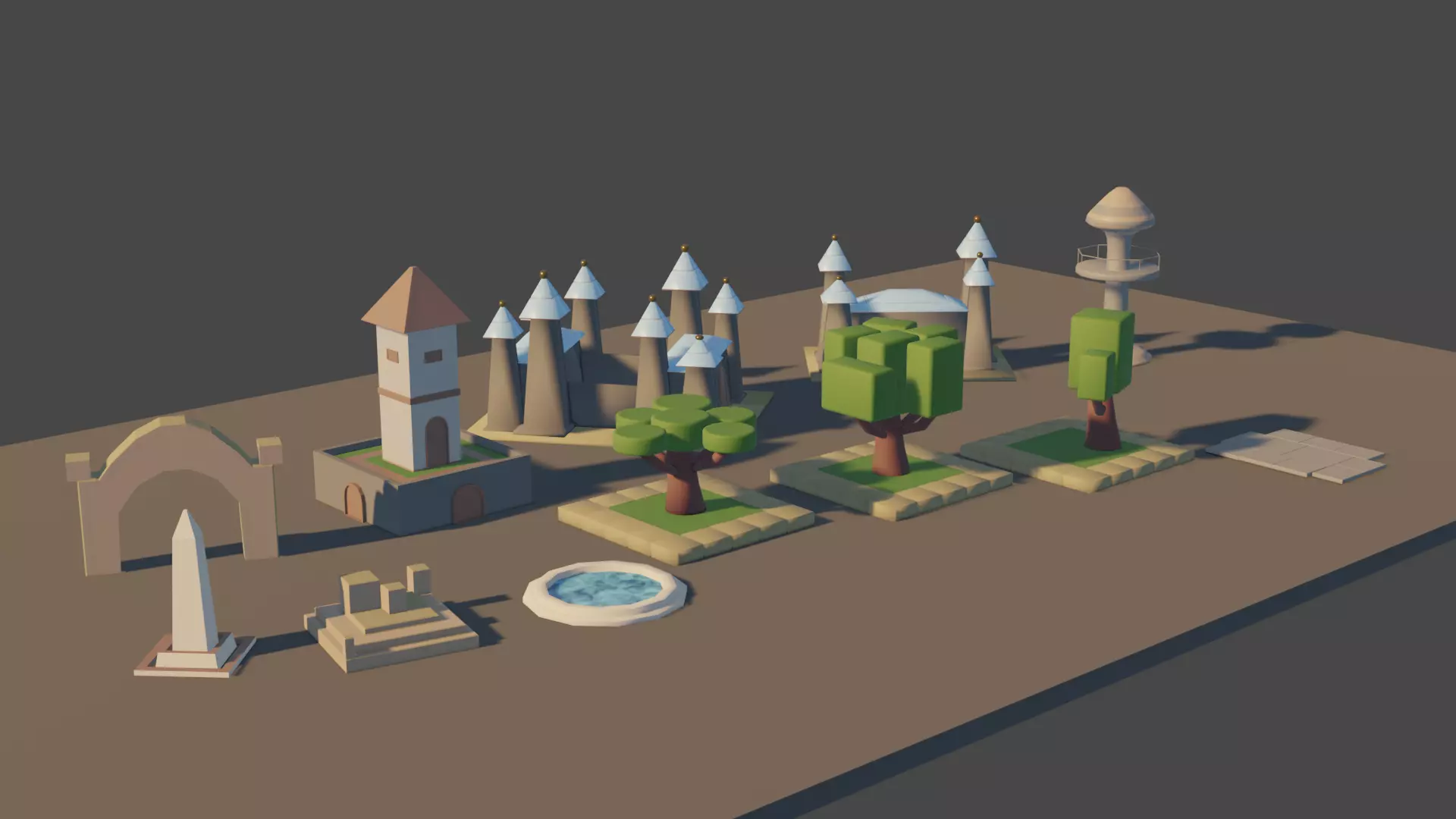 basit cartoon structure pack Low-poly 3D model_0