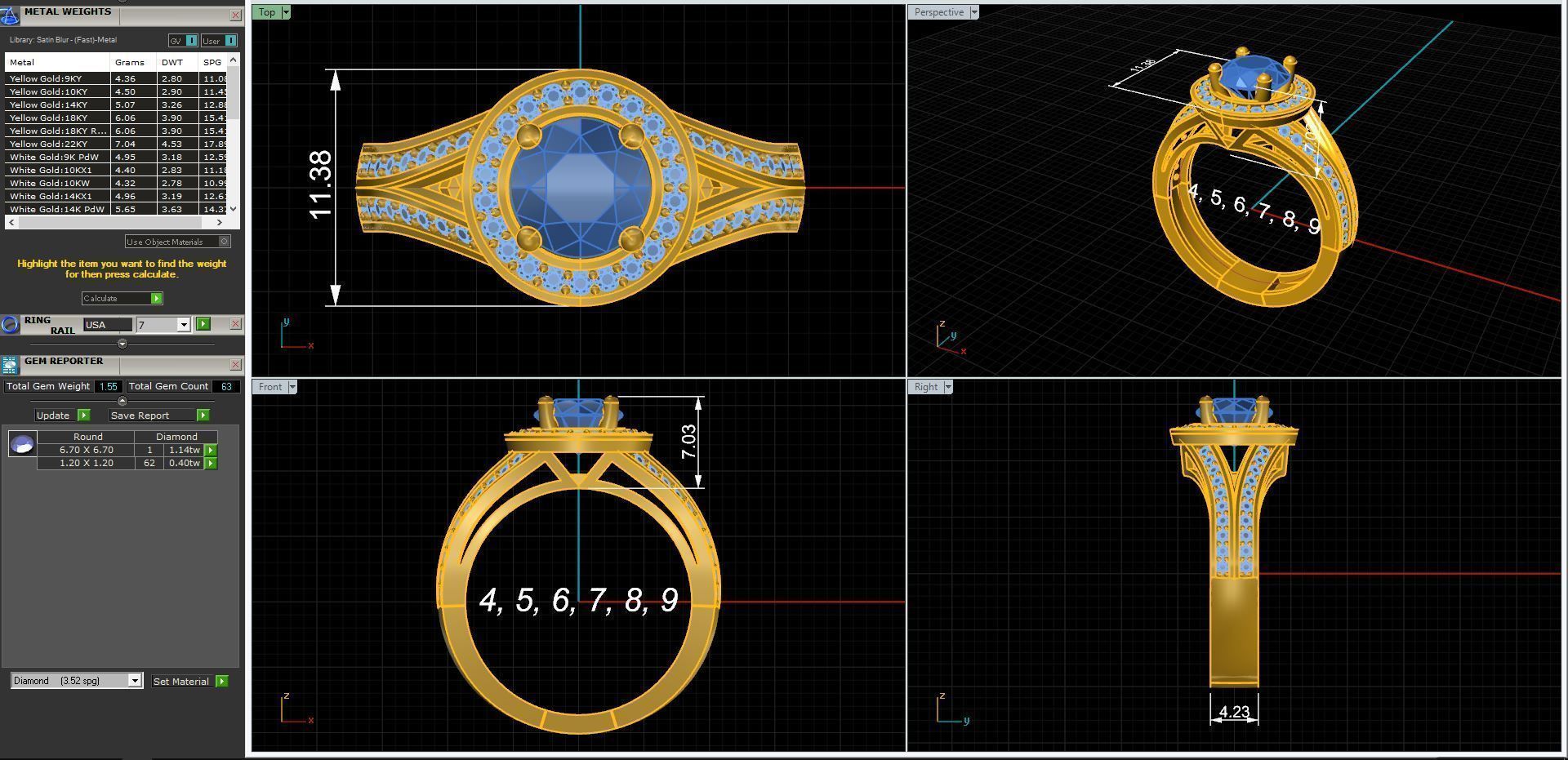 Ring Round stone 6mm Multiple ring size 3D print model_8