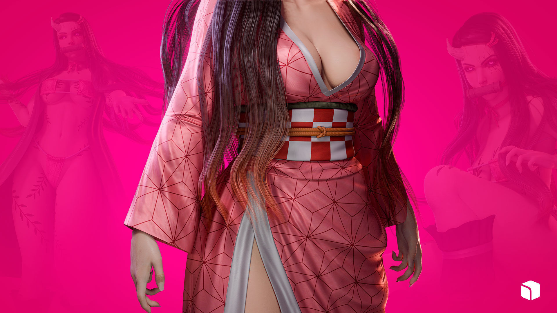 Nezuko Kamado - Game Ready - Low Poly Low-poly 3D model_9