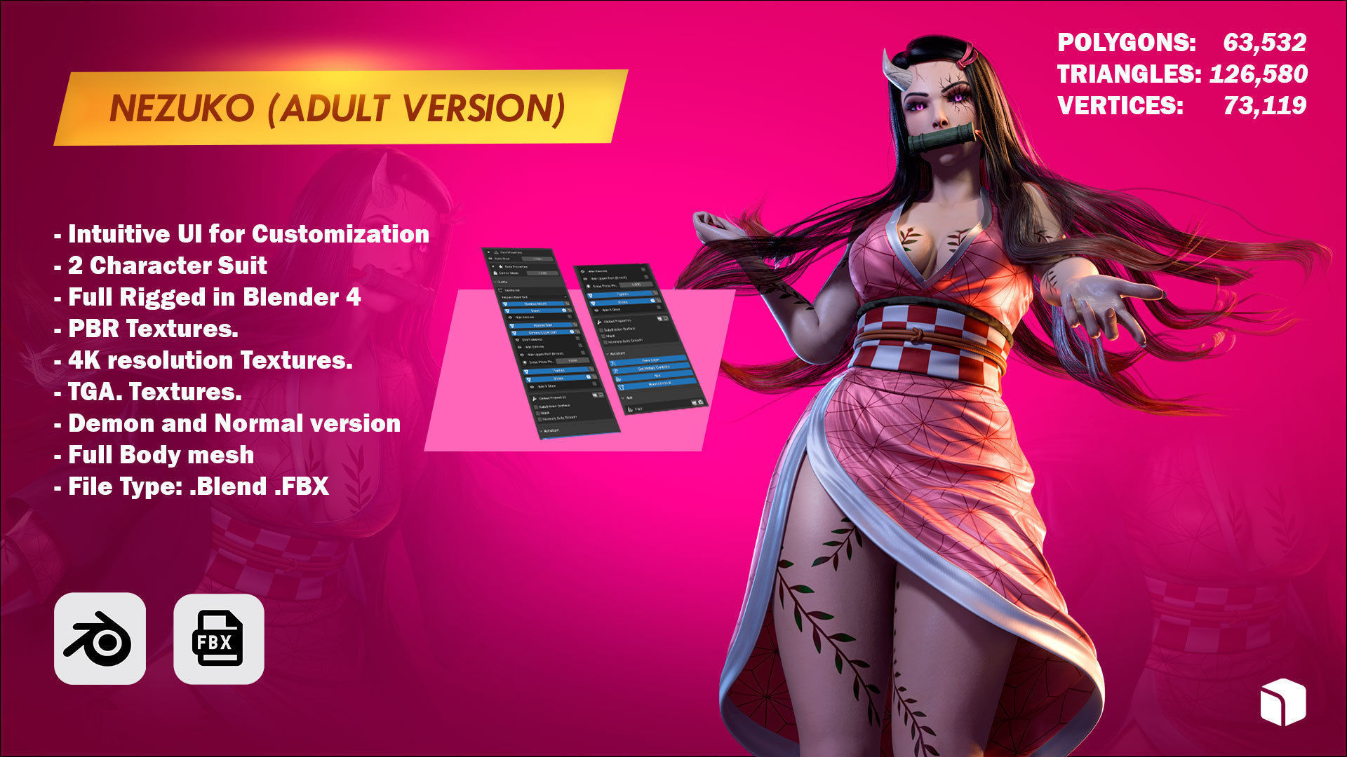 Nezuko Kamado - Game Ready - Low Poly Low-poly 3D model_1