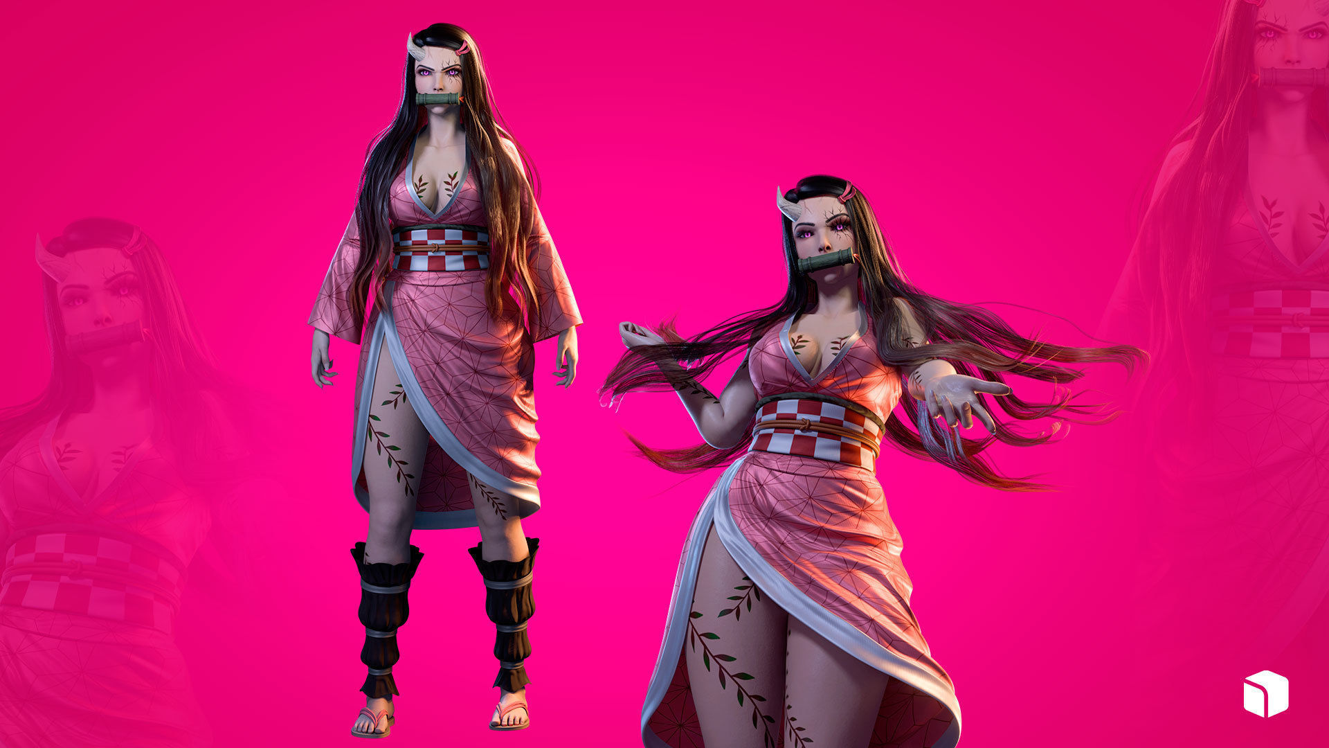 Nezuko Kamado - Game Ready - Low Poly Low-poly 3D model_3