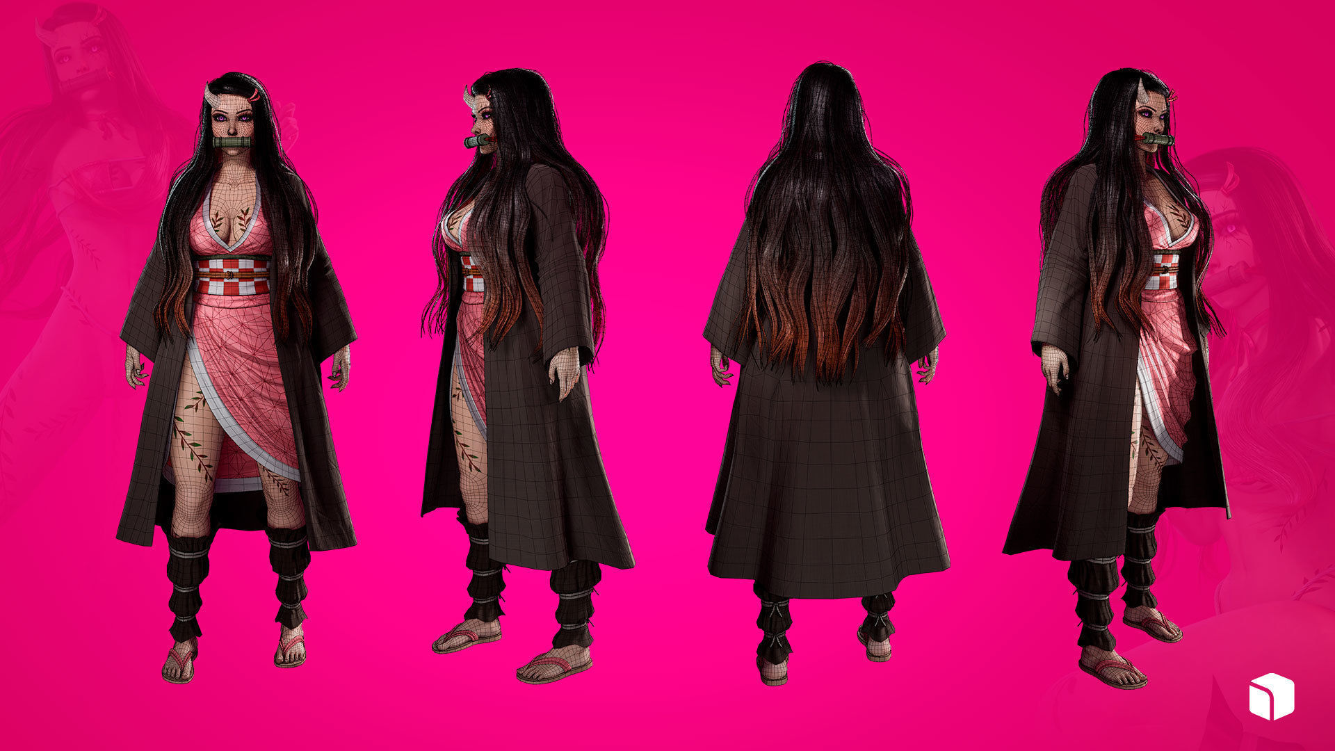 Nezuko Kamado - Game Ready - Low Poly Low-poly 3D model_15
