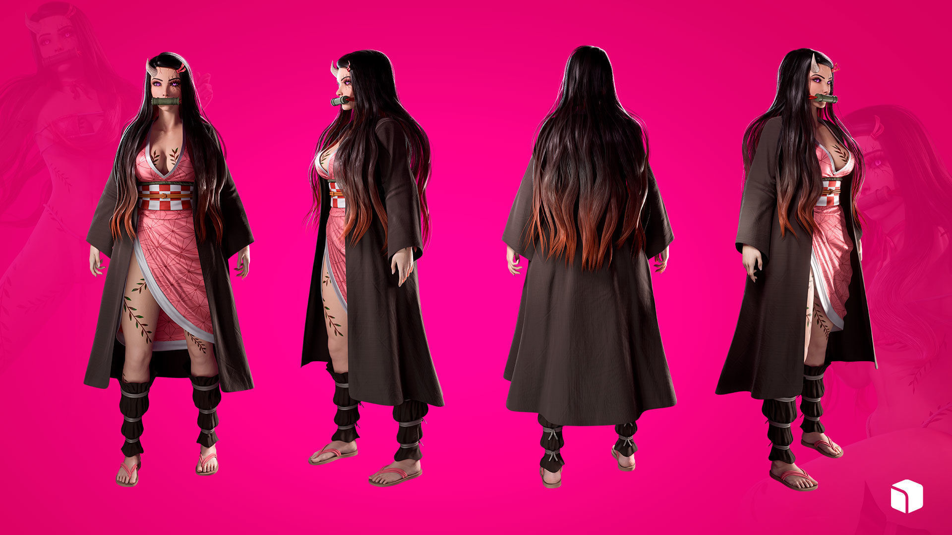 Nezuko Kamado - Game Ready - Low Poly Low-poly 3D model_14