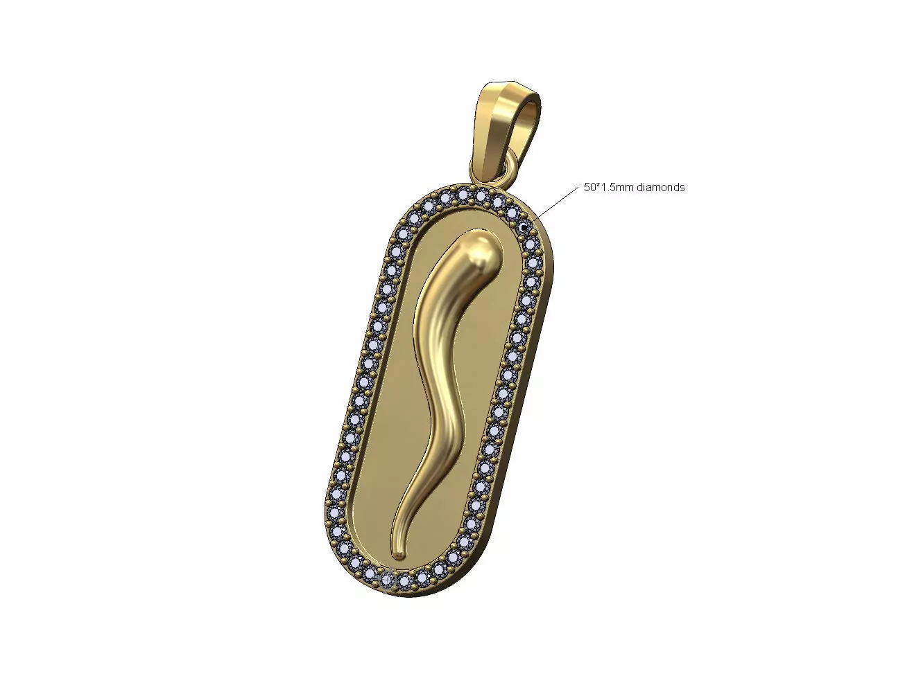 Diamond Italian horn slot pendant with bail 3D print model