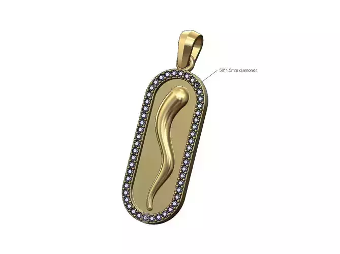 Diamond Italian horn slot pendant with bail 3D print model